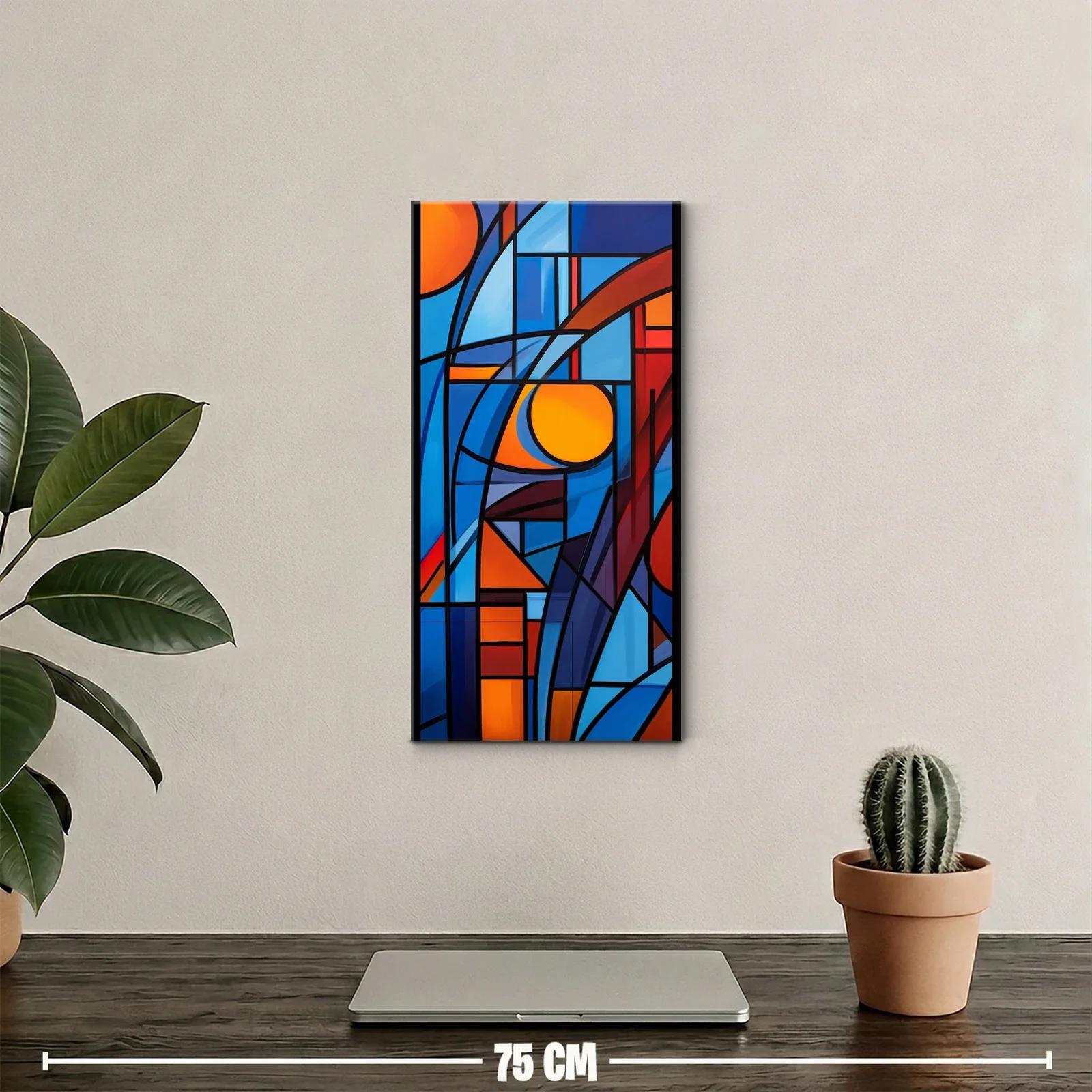 Cuadro abstracto geométrico con arcos y círculos naranjas — miniatura 2