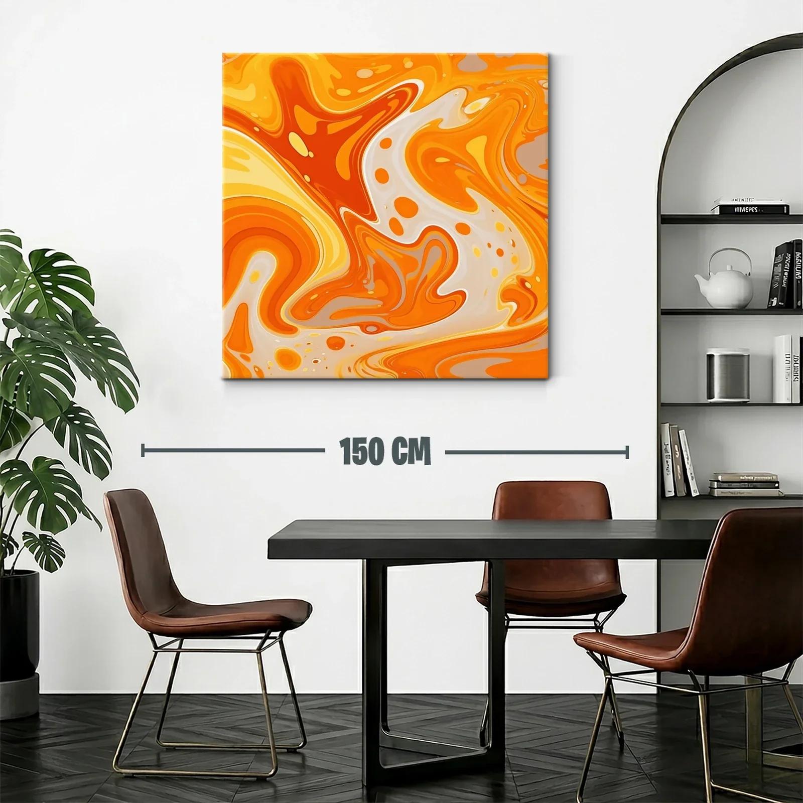 Cuadro abstracto con vibrantes formas en tonos naranjas y amarillos — miniatura 2
