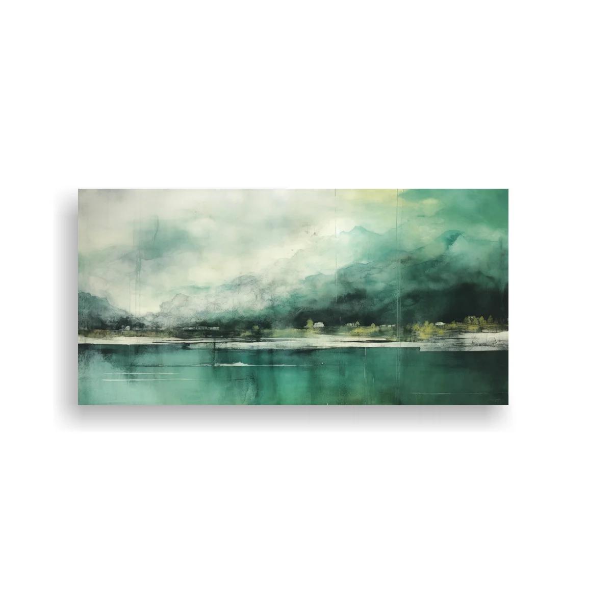 Cuadro paisaje de lago con montañas brumosas — imagen principal