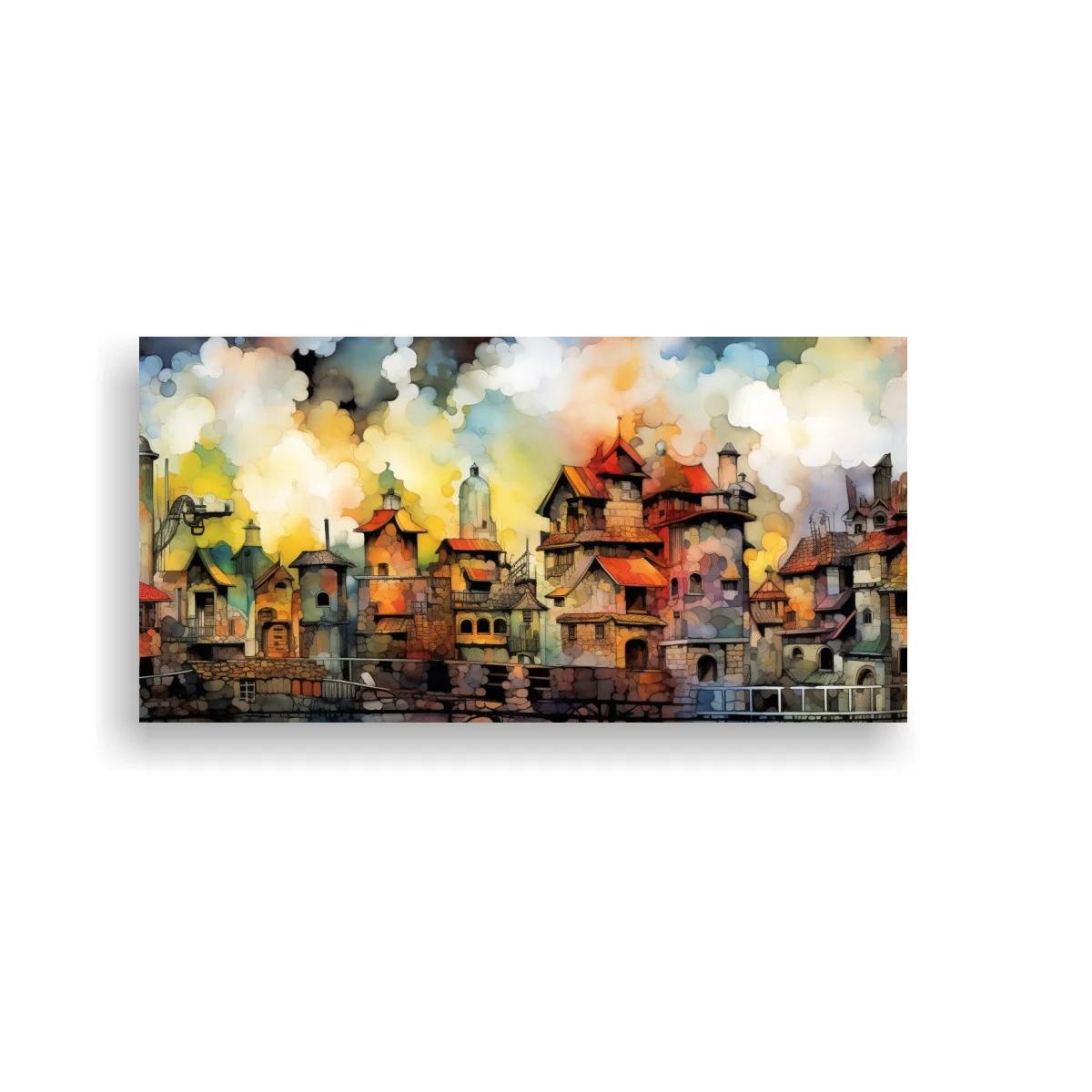 Cuadro skyline de ciudad oriental con pagodas y cielo amplio — imagen principal