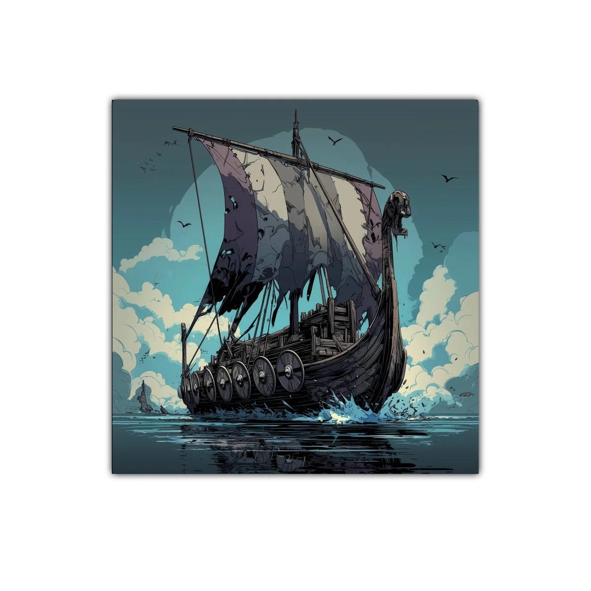 Barco Vikingo surcando el mar con velas desgastadas — imagen principal