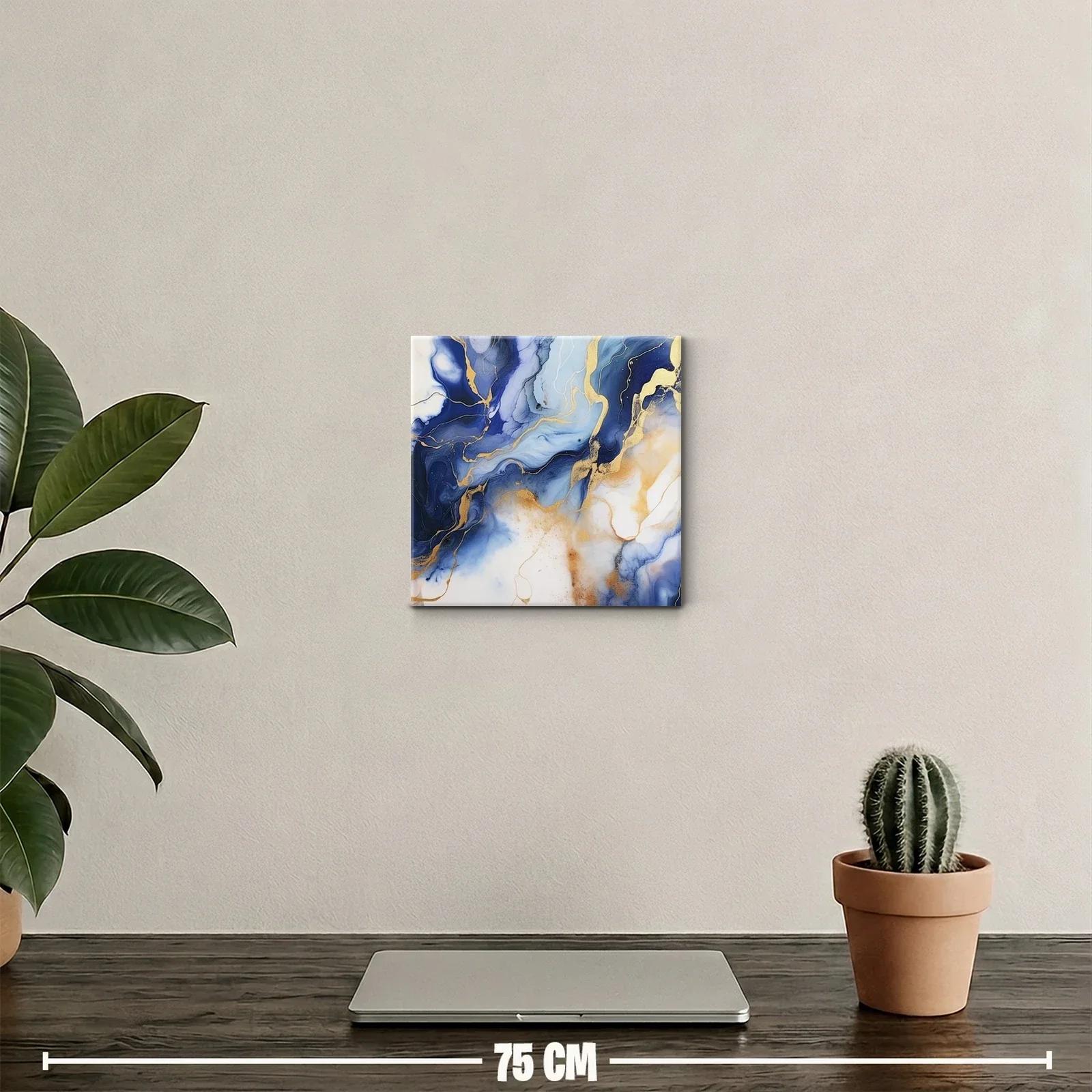 Arte abstracto en tonos azules con detalles dorados elegantes — miniatura 2