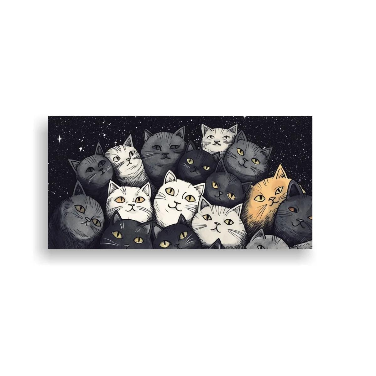 Cuadro grupo de gatos con fondo estrellado