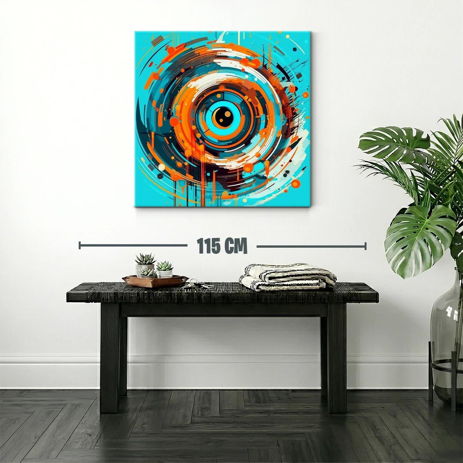 Cuadro abstracto con espiral dinámica en tonos azul y naranja — miniatura 2