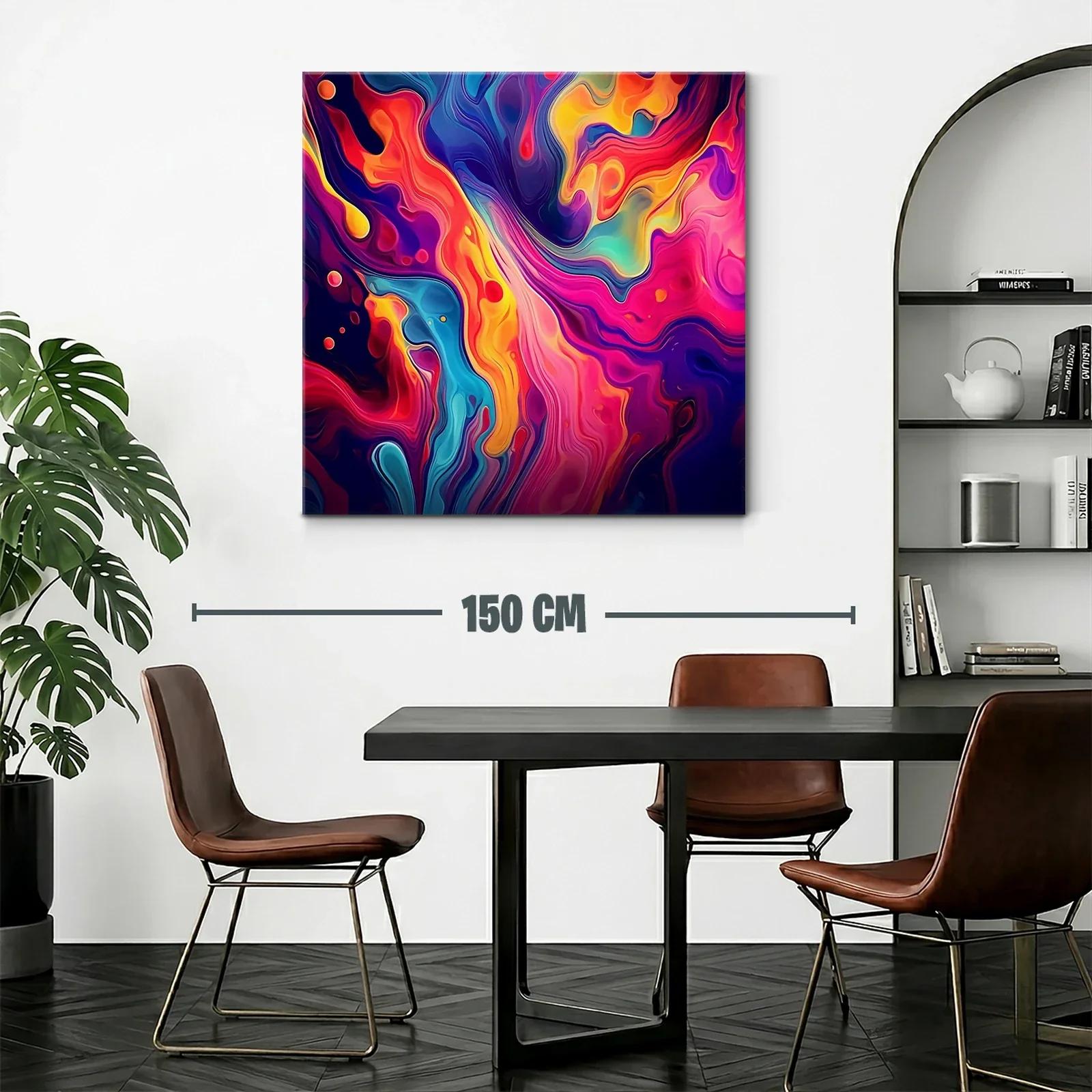 Cuadro abstracto con vibrantes tonos rojo naranja y azul — miniatura 2