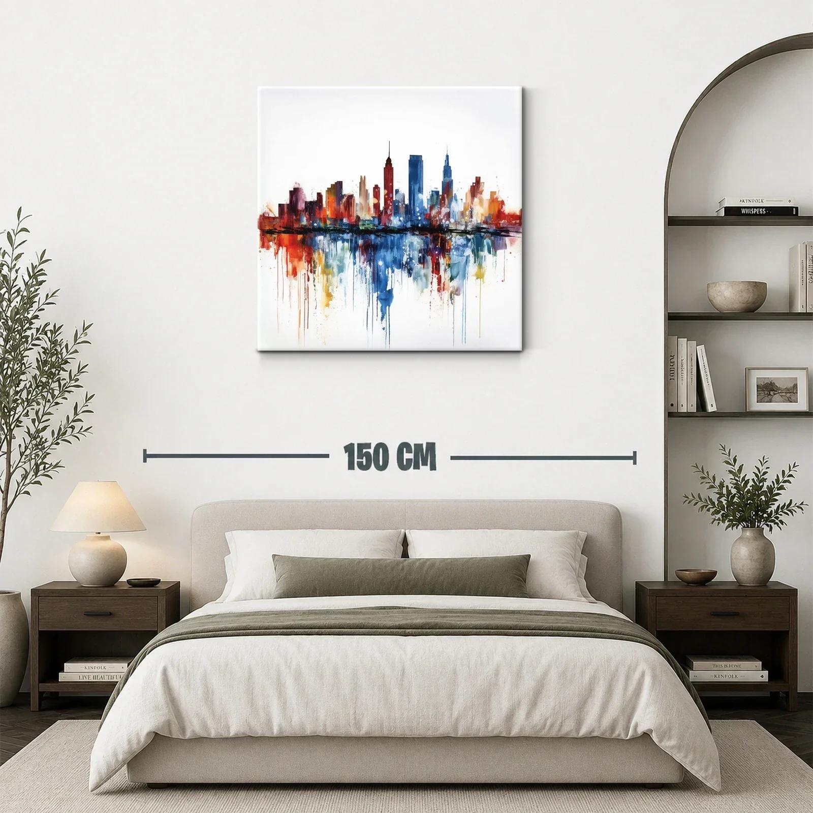 Ciudad vibrante con reflejos en tonos cálidos y fríos — miniatura 3