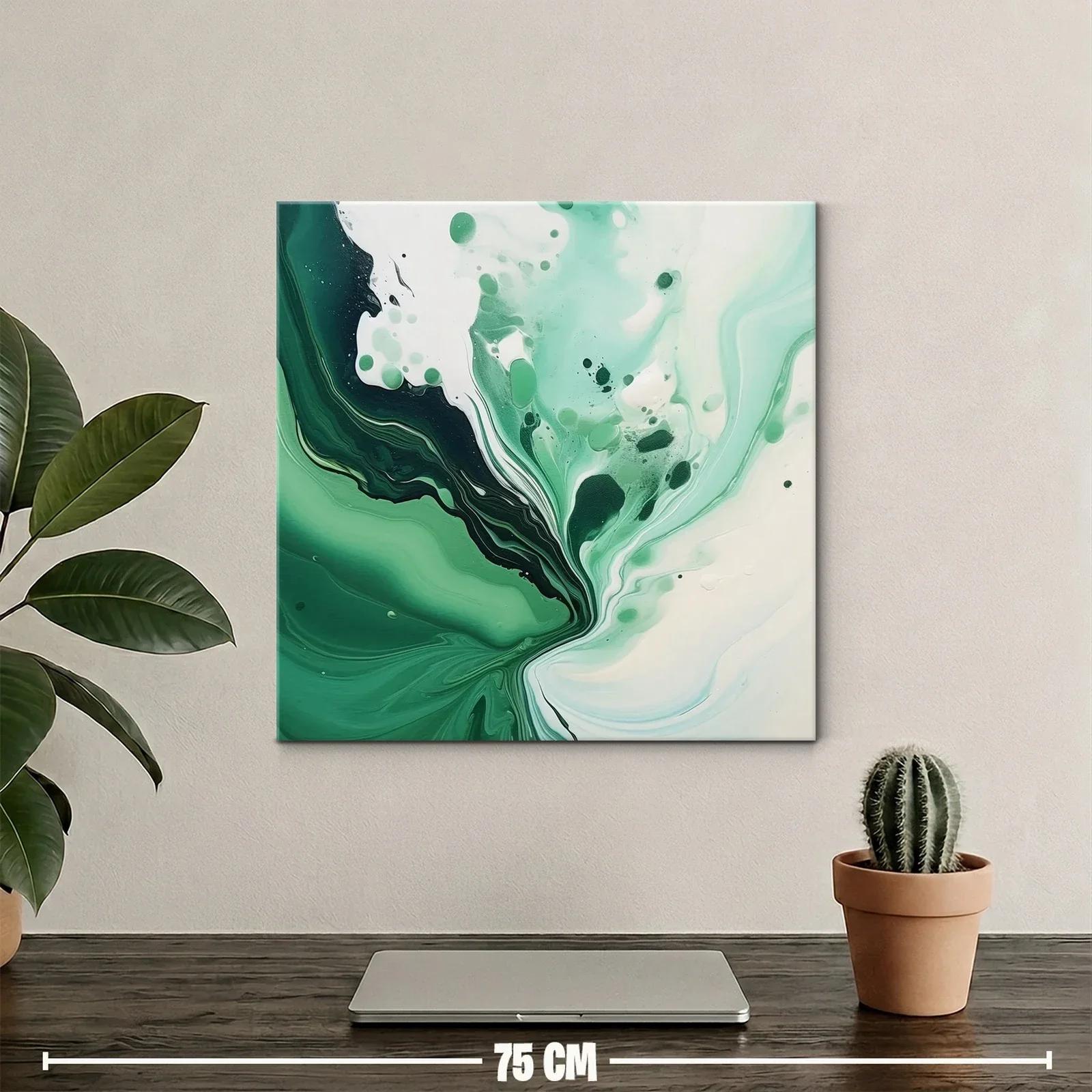 Cuadro abstracto con tonos verdes y blancos fluidos — miniatura 2