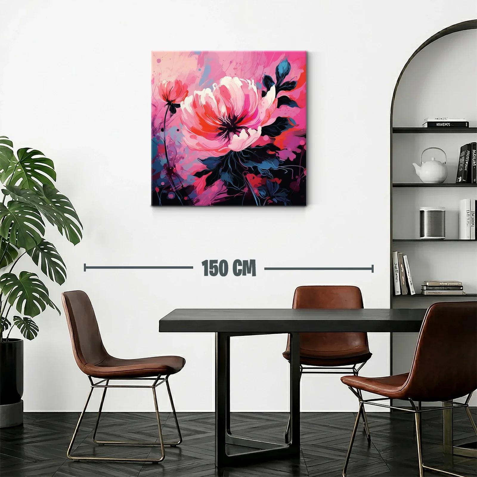 Cuadro floral vibrante con tonos rosas y rojos intensos — miniatura 2
