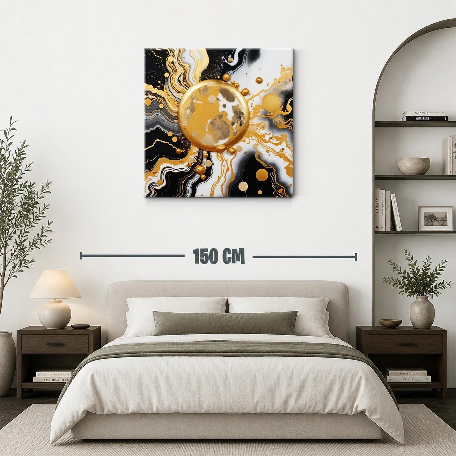 Cuadro abstracto con motivos dorados y negros modernos — miniatura 3