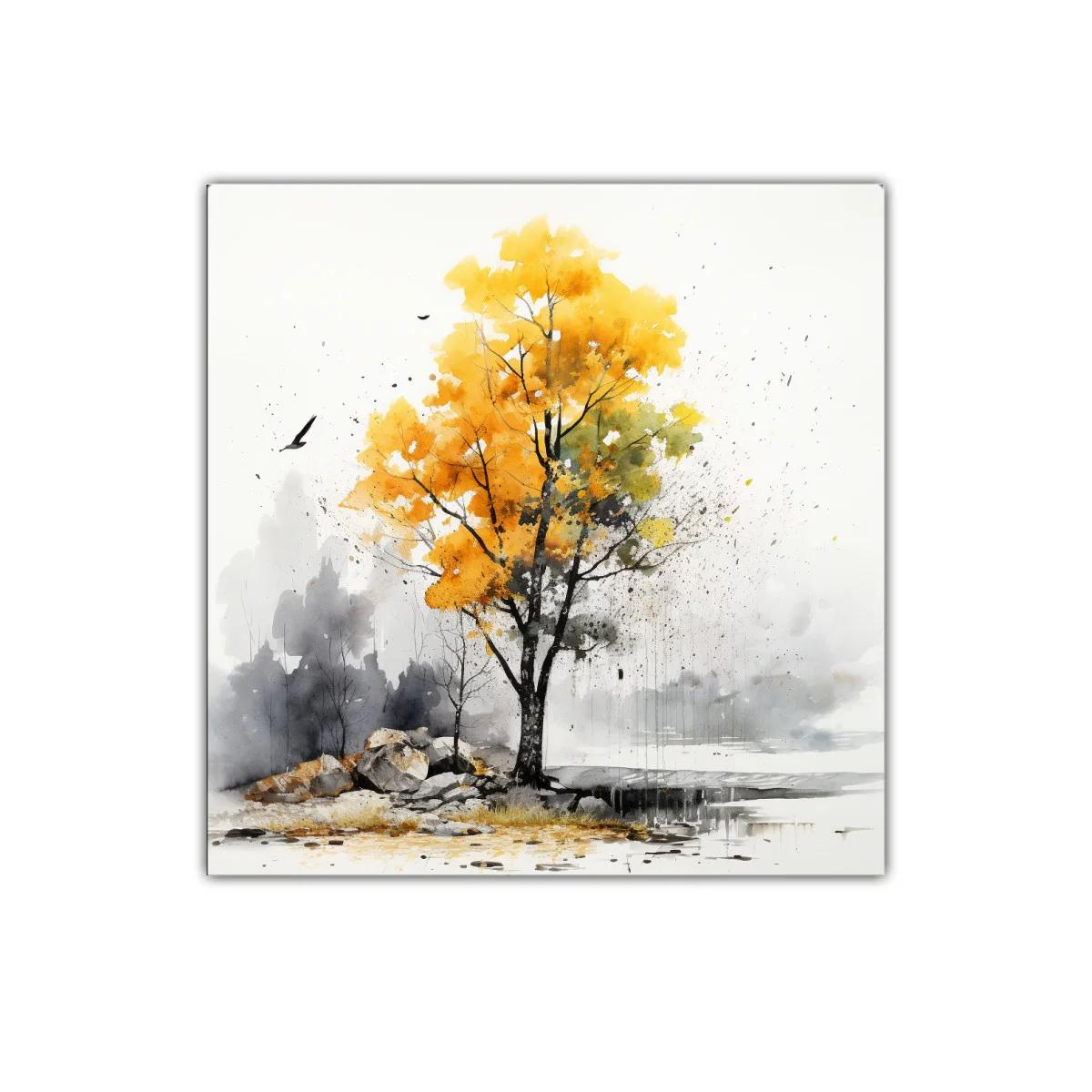Árbol otoñal con tonalidades doradas y grises suaves — imagen principal