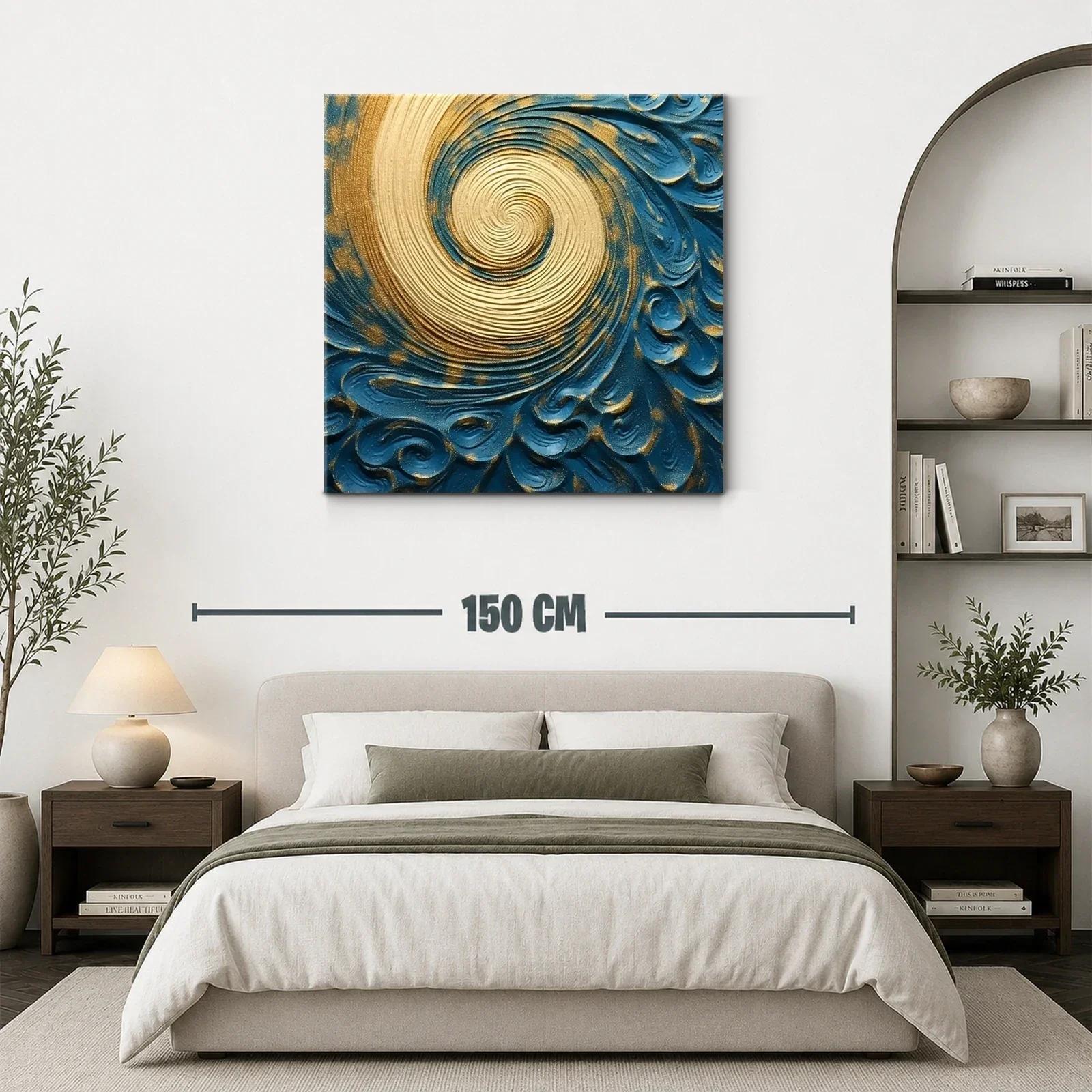 Remolino dorado en fondo azul con relieve artesanal — miniatura 3