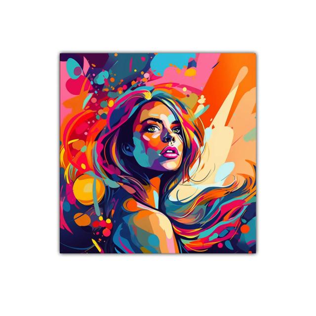 Retrato vibrante de mujer en explosión de colores vivos