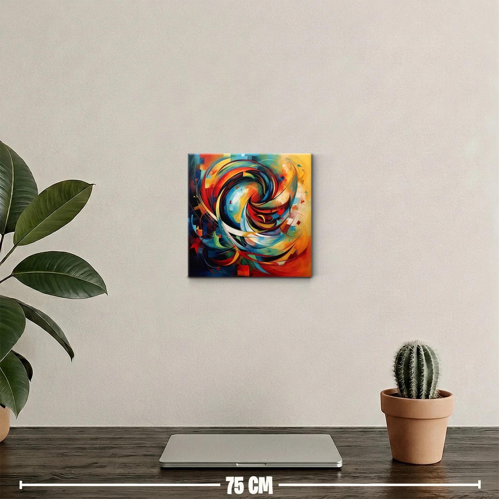 Cuadro abstracto dinámico con colores vibrantes y formas curvas — miniatura 2