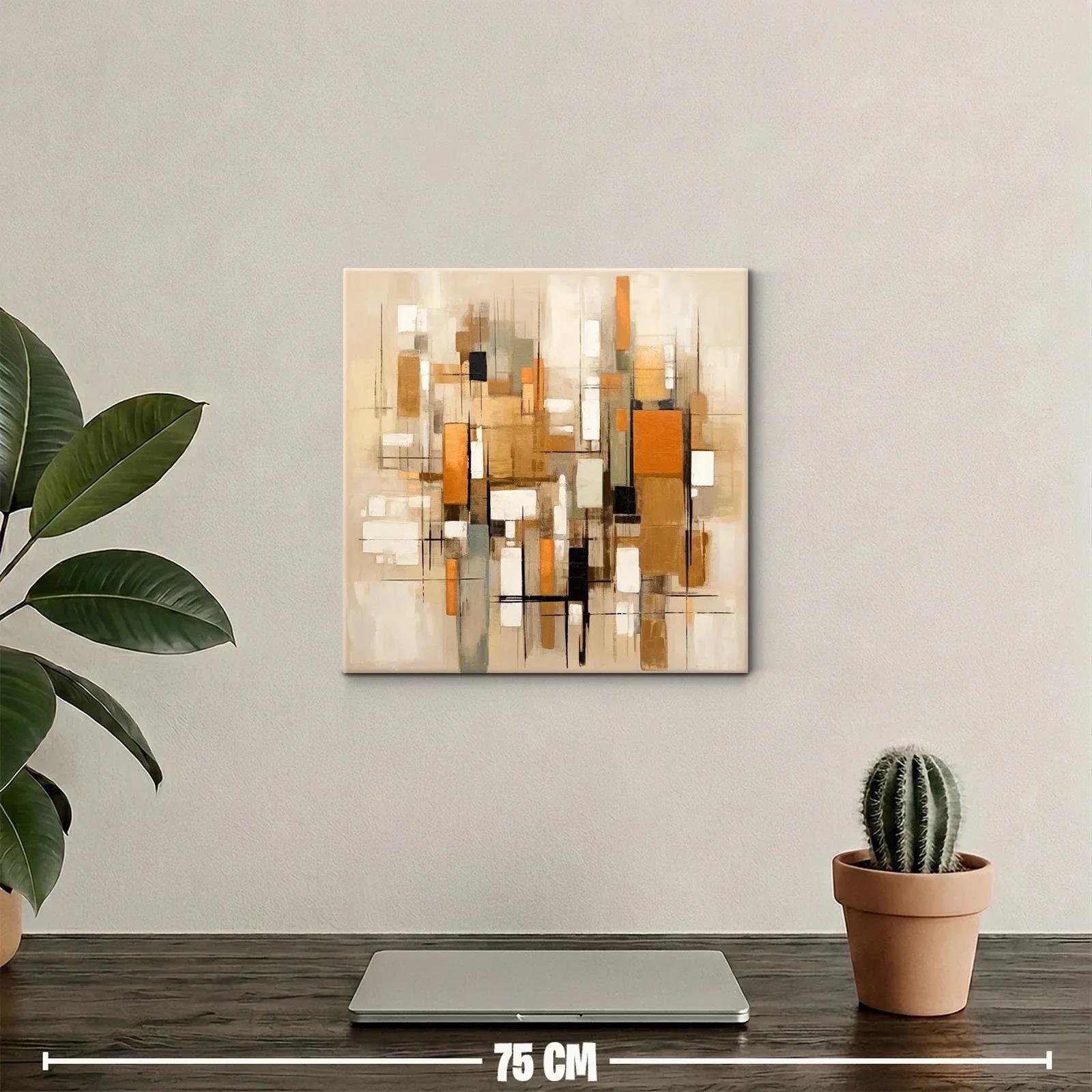 Cuadro abstracto con formas geométricas y tonos cálidos — miniatura 2
