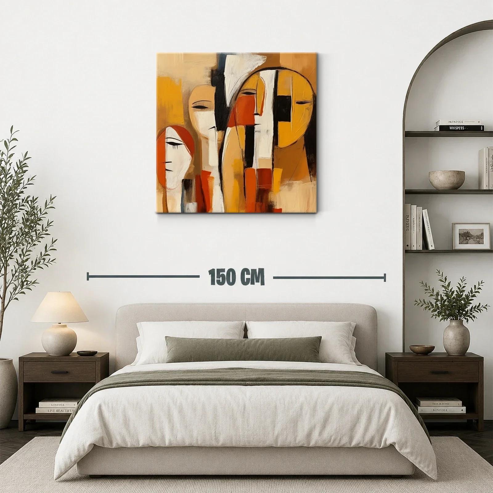 Cuadro abstracto con figuras humanas en tonos cálidos — miniatura 3