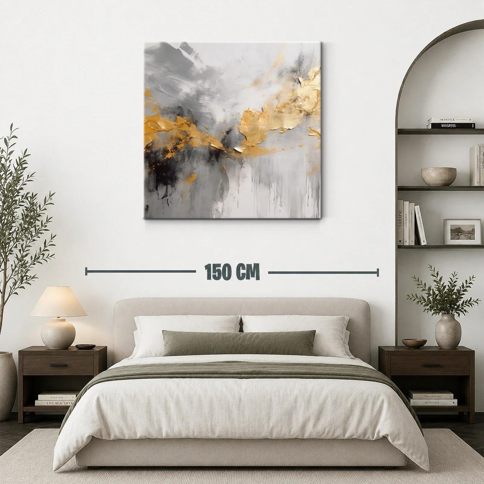 Cuadro abstracto con tonos dorados y grises elegantes — miniatura 3