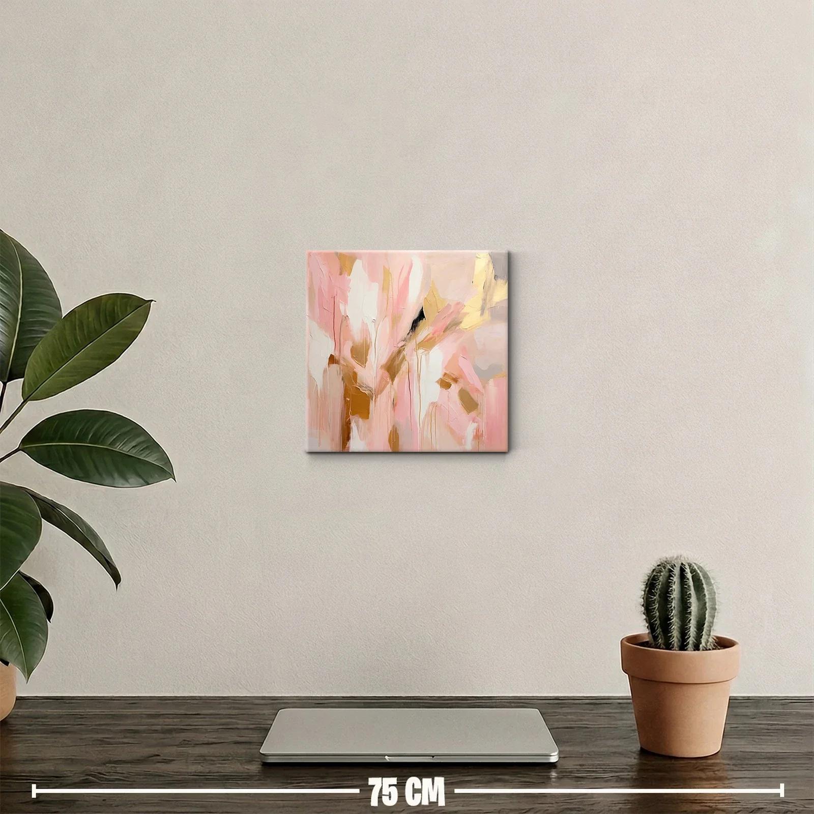 Cuadro abstracto en tonos rosados y dorados para decorar — miniatura 2