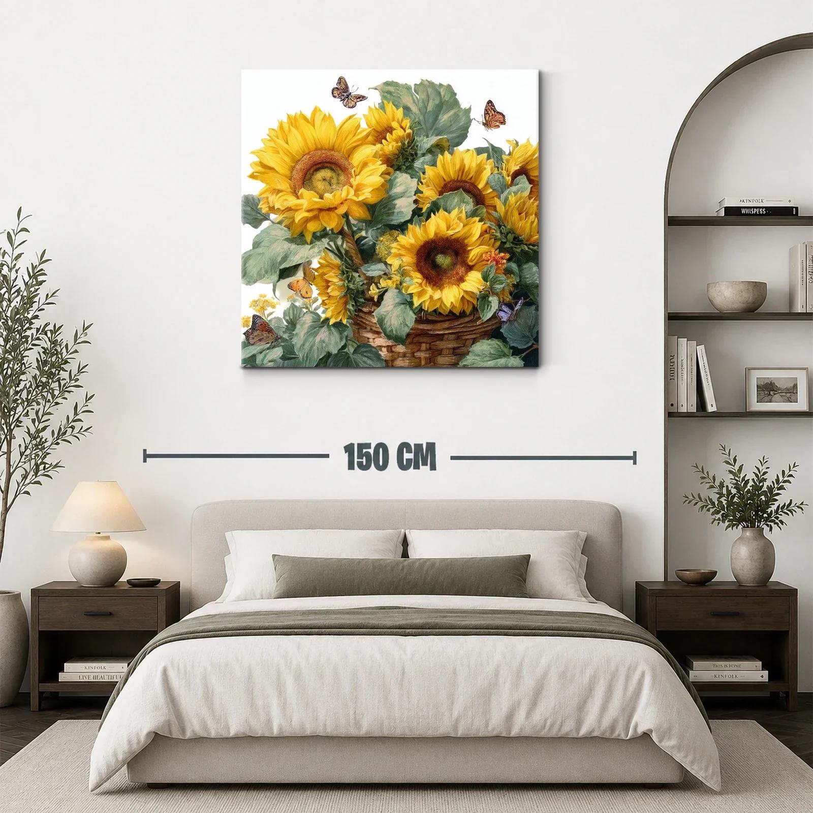 Cuadro con vibrantes girasoles y mariposas en tonos cálidos — miniatura 3