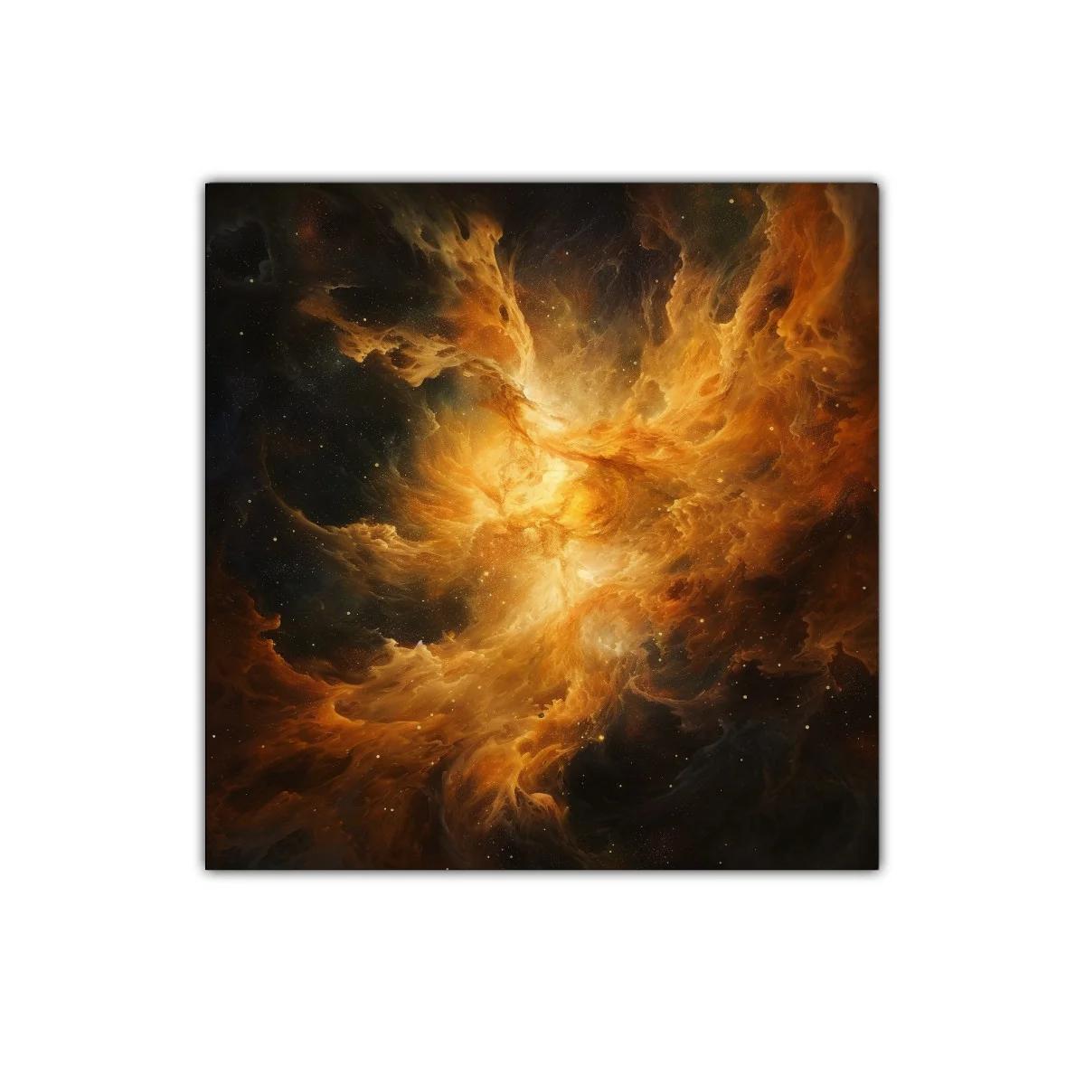 Cuadro de nebulosa cósmica en tonos cálidos intensos