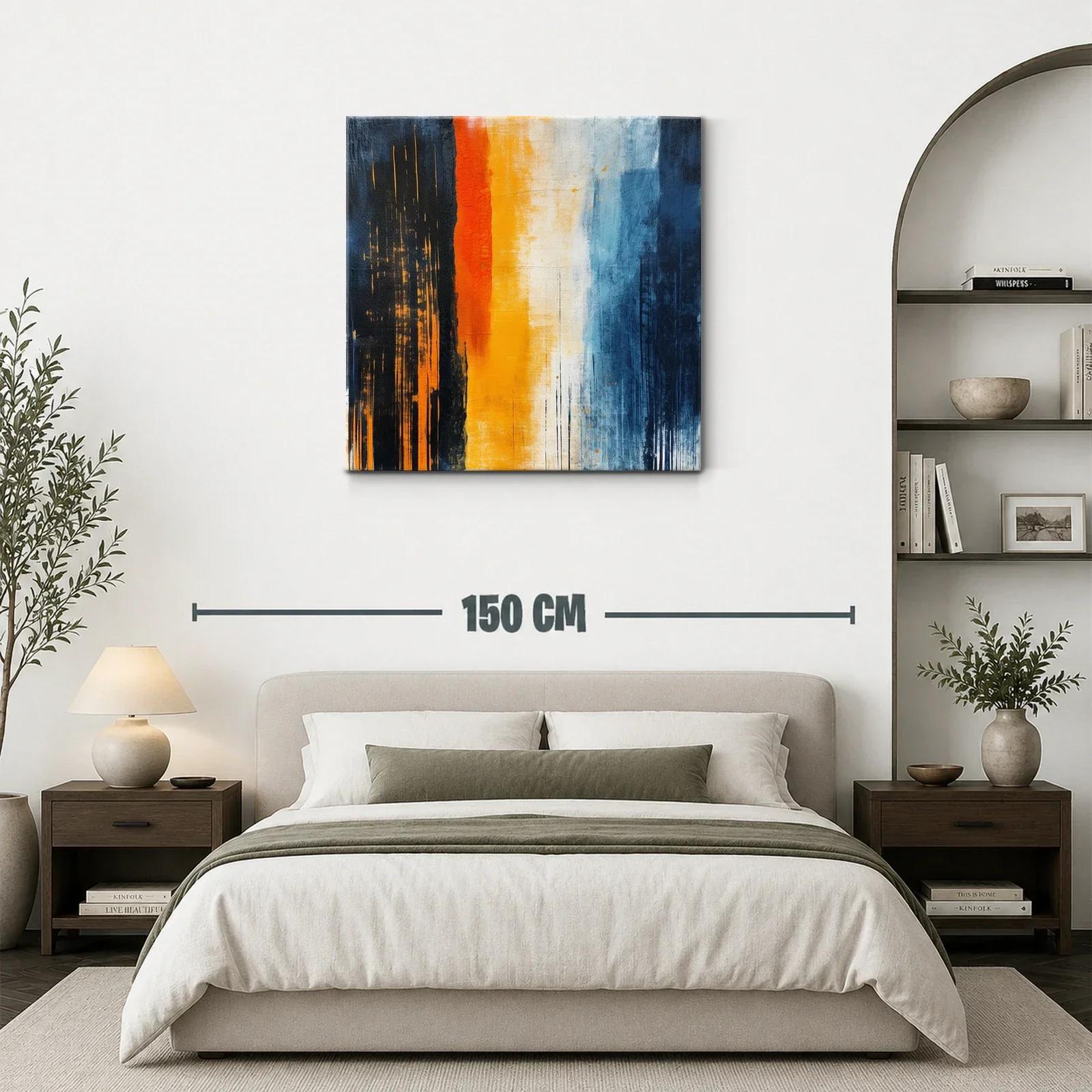 Cuadro abstracto con vibrantes franjas en azul y naranja — miniatura 3