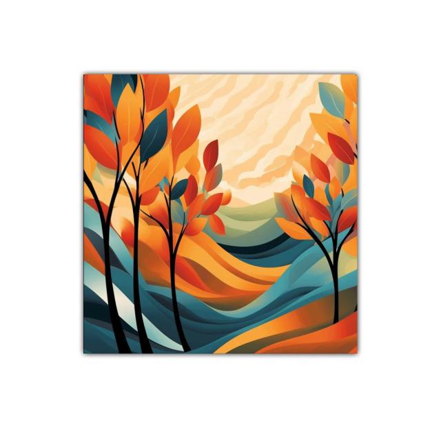 Cuadro decorativo paisaje abstracto con hojas en tonos cálidos