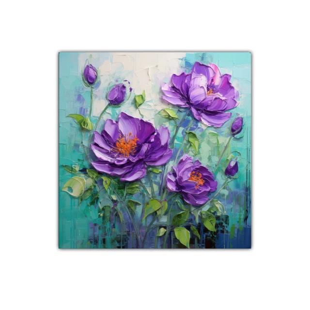 Flores moradas vibrantes en fondo turquesa