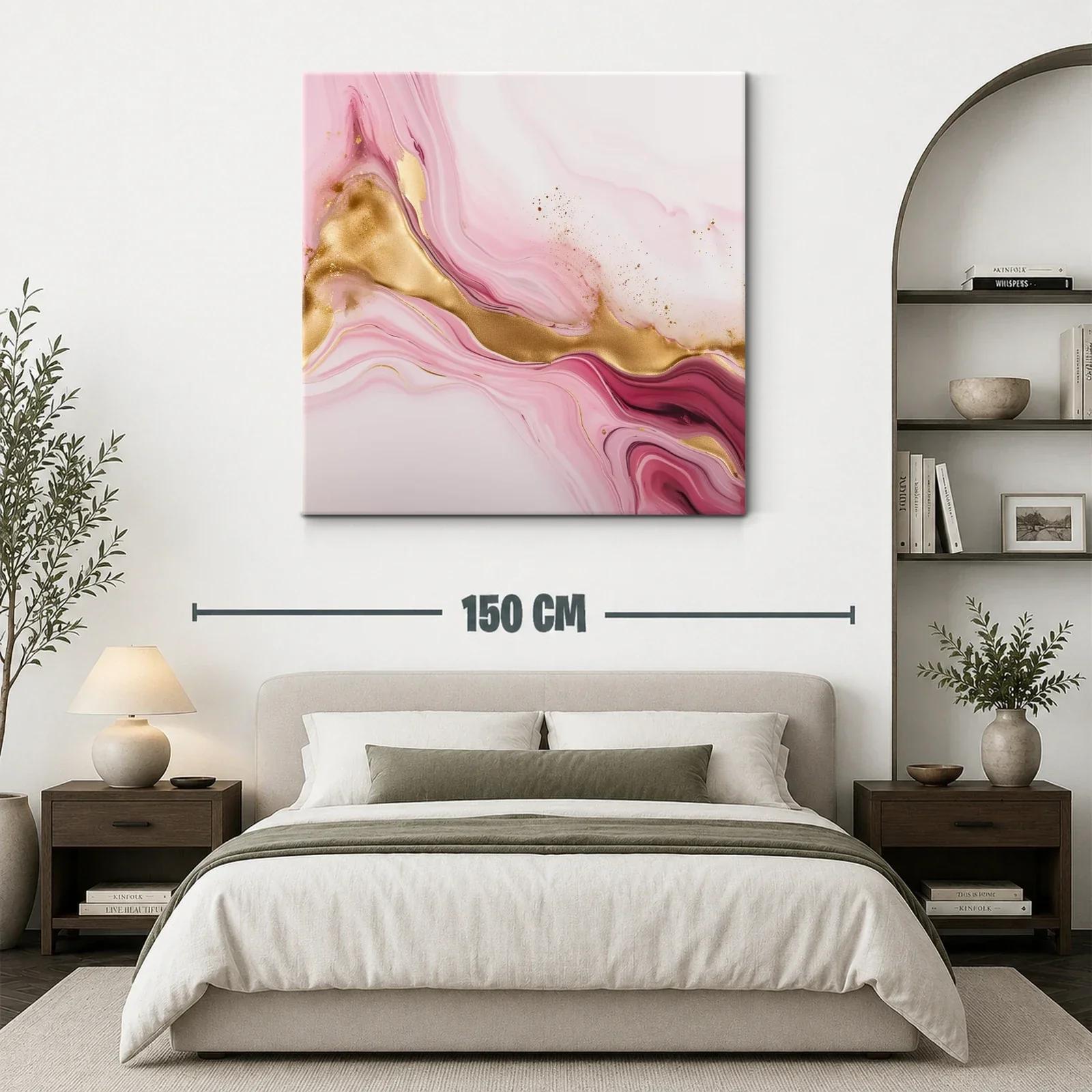 Arte abstracto en tonos rosa con detalles dorados y movimiento fluido — miniatura 3