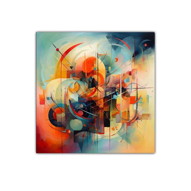 Cuadro abstracto con formas geométricas y colores vibrantes