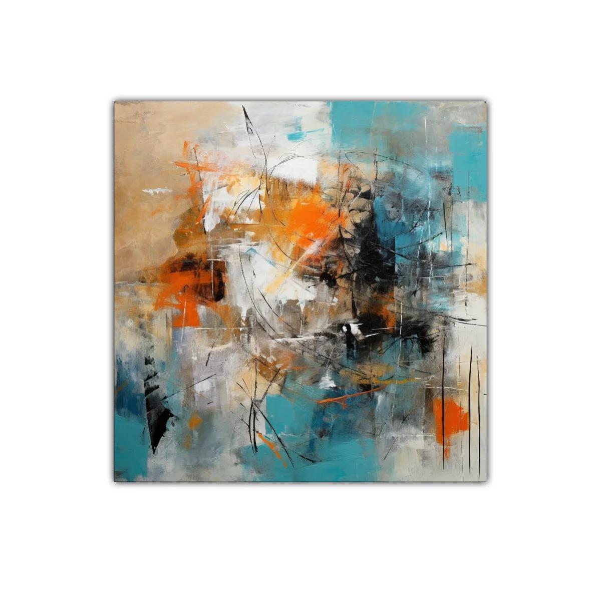 Cuadro abstracto con toques en turquesa y naranja vibrante — imagen principal