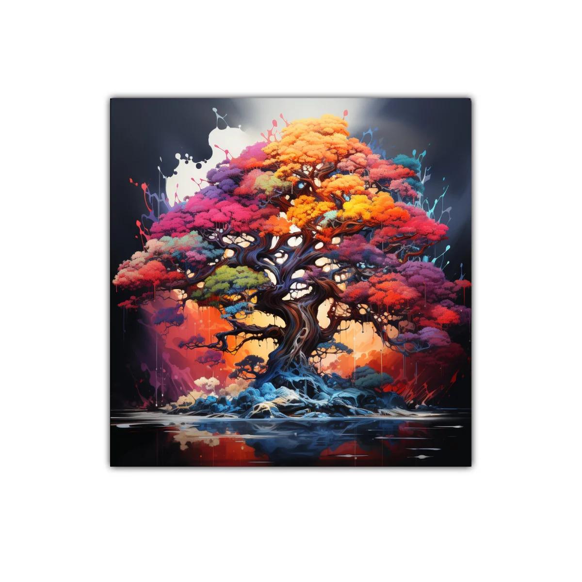 Árbol vibrante con follaje multicolor y reflejo mágico — imagen principal