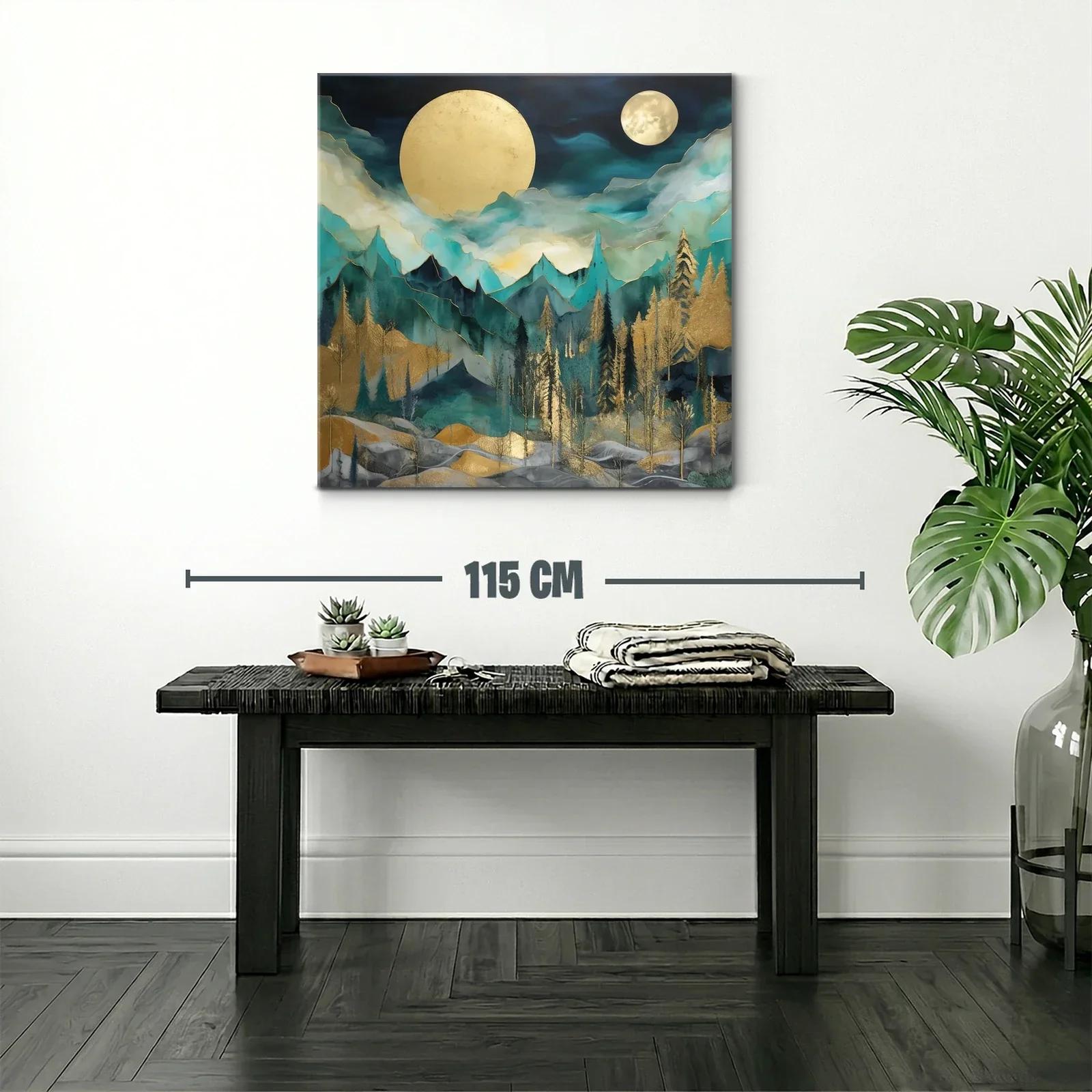Paisaje nocturno con lunas doradas y montañas azules — miniatura 2