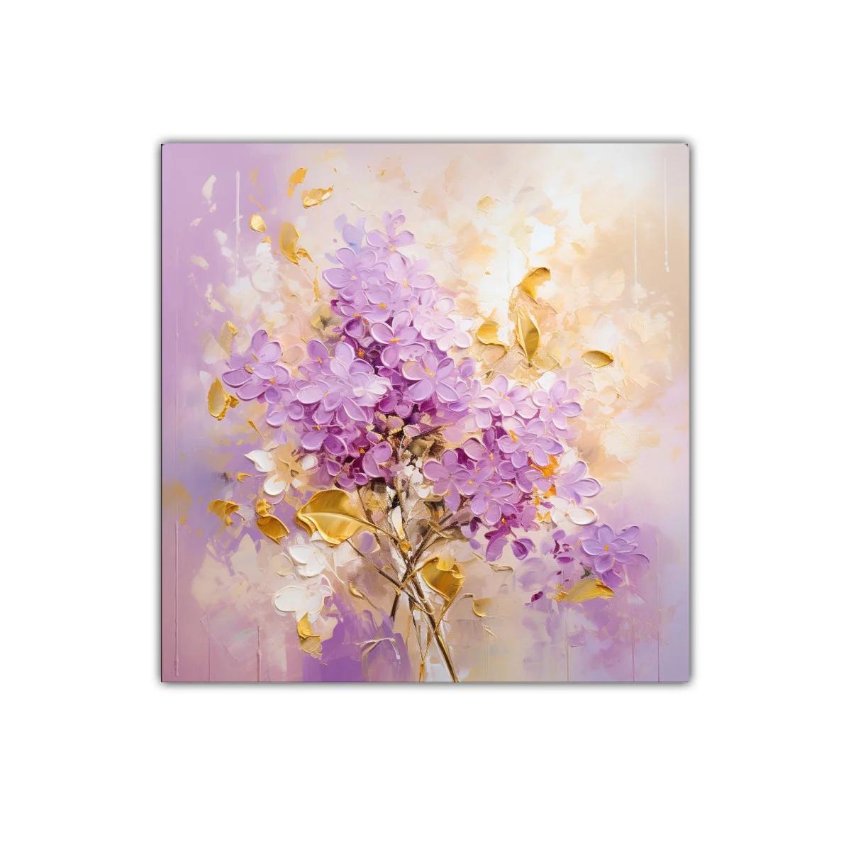 Cuadro decorativo ramo floral en tonos lila y dorado — imagen principal