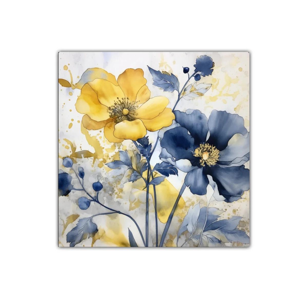 Cuadro decorativo con flores en tonos amarillos y azules — imagen principal