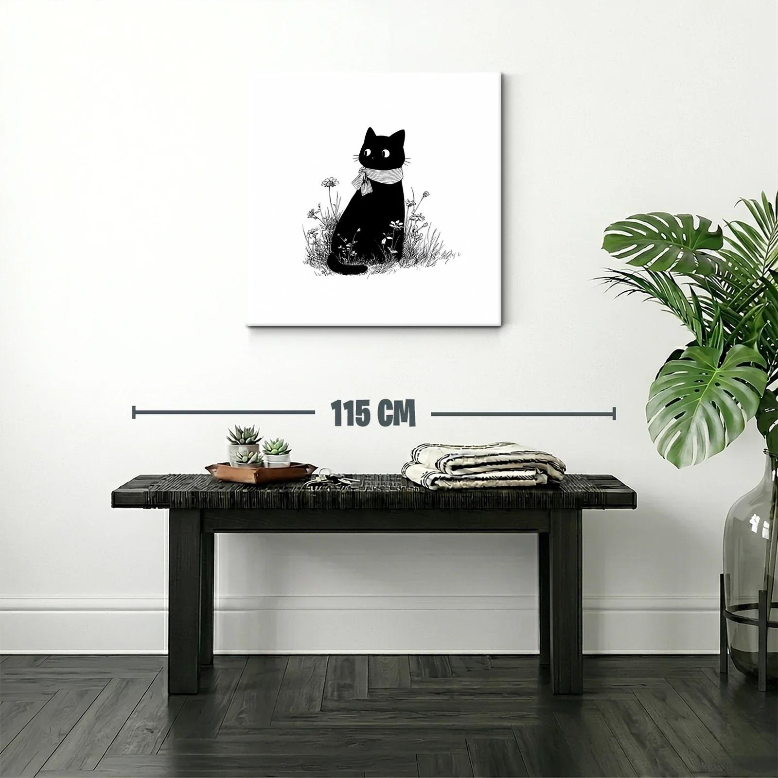 Gato negro con bufanda rodeado de flores silvestres — miniatura 2