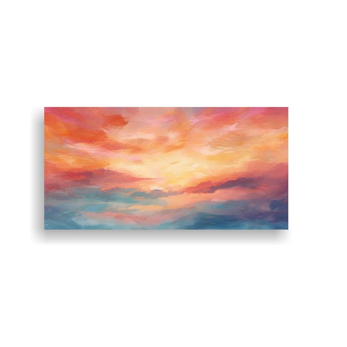 Cuadro cielo al atardecer con luz cálida y nubes suaves