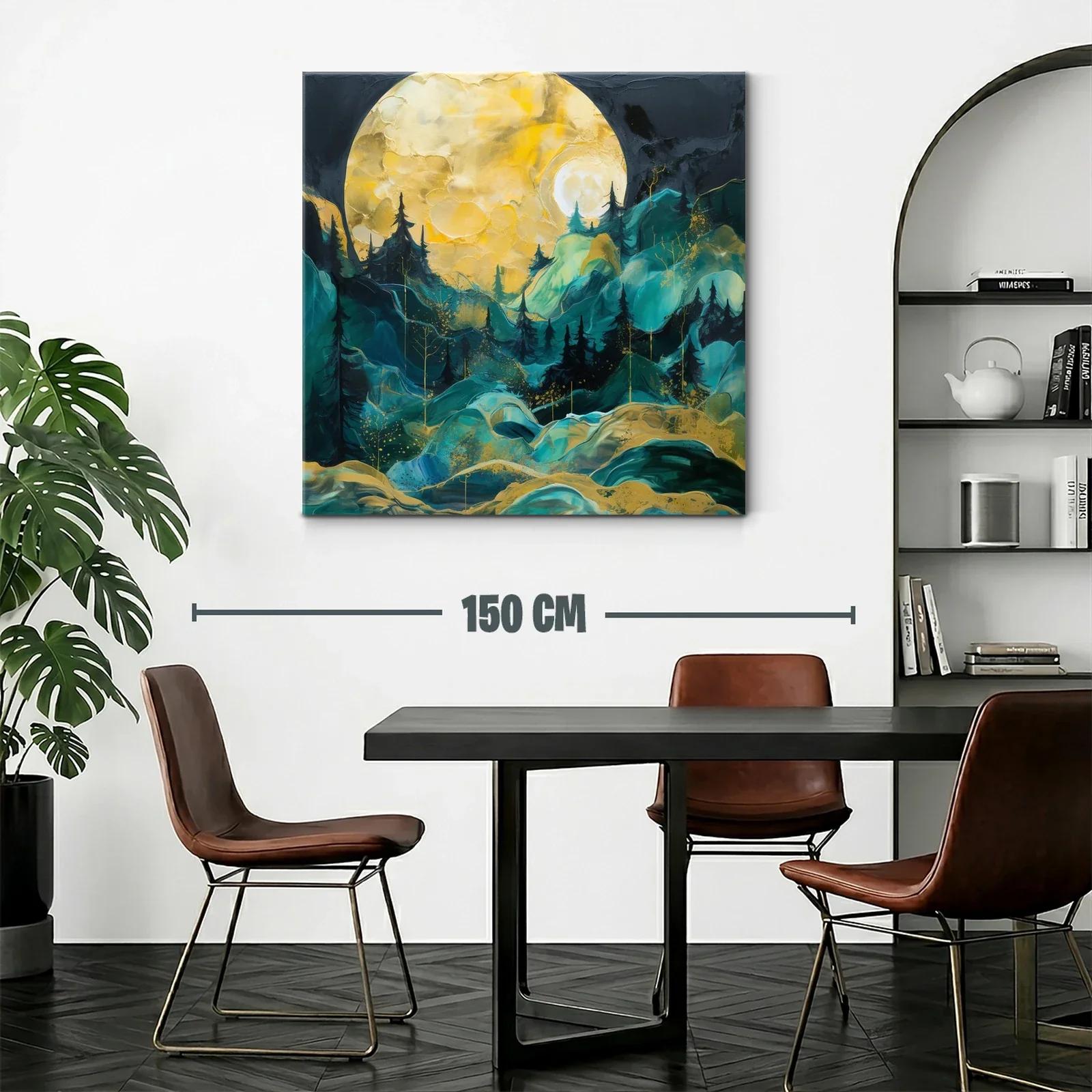 Paisaje Nocturno con Luna y Bosque en Tonos Dorados y Verdes — miniatura 2