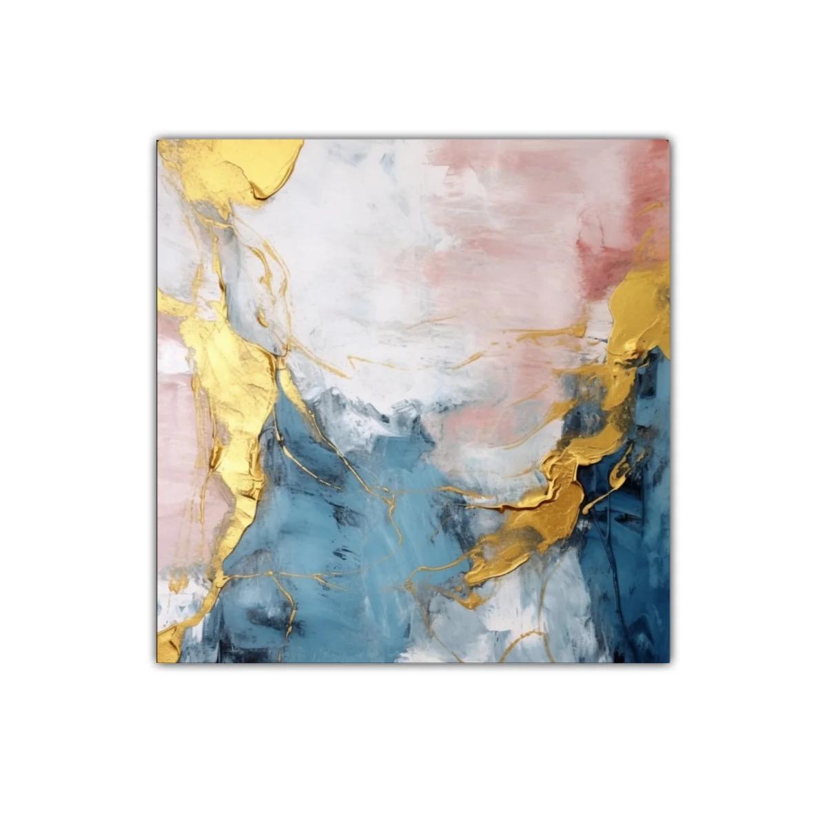 Cuadro abstracto con tonos dorados y azules suaves — imagen principal