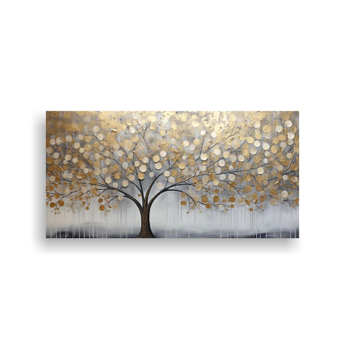 Cuadro árbol de hojas redondas con goteos verticales