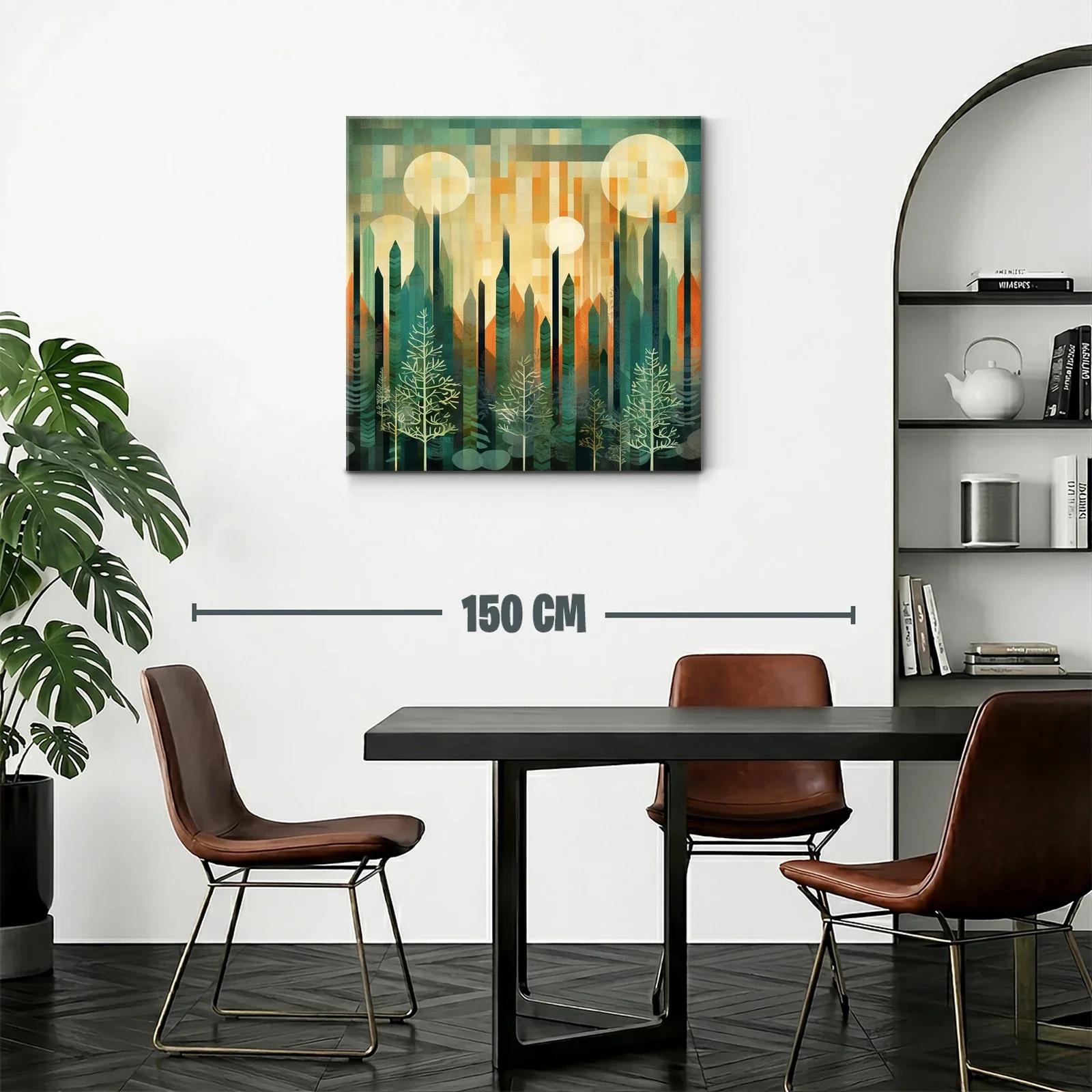 Paisaje geométrico de bosque y lunas brillantes — miniatura 2