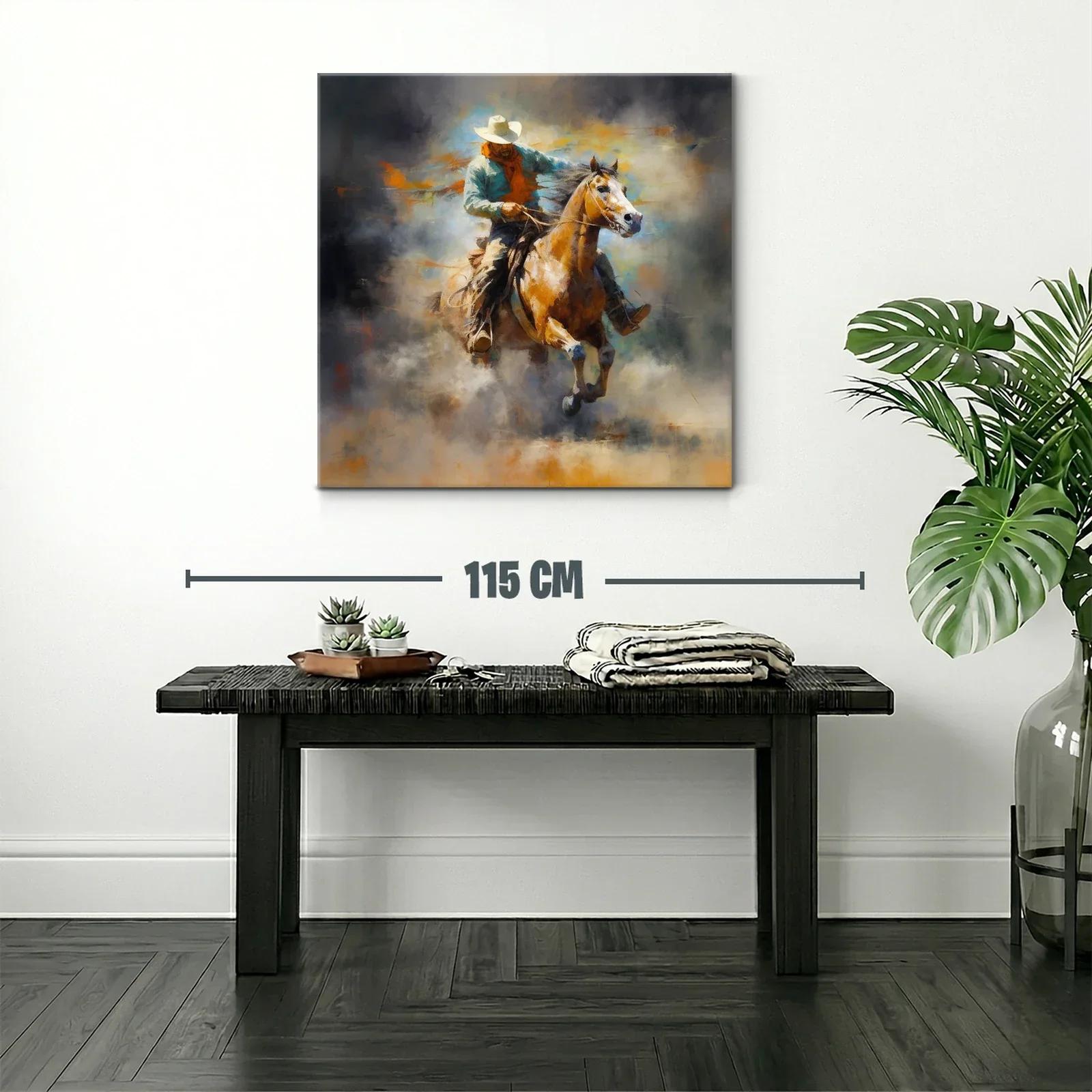 Cuadro de vaquero a caballo en movimiento con tonos cálidos — miniatura 2