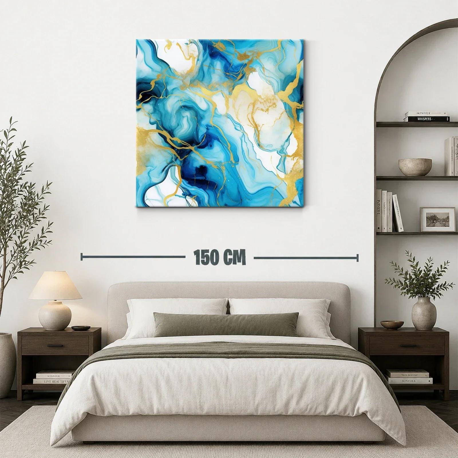 Arte abstracto con tonos azules y detalles dorados — miniatura 3