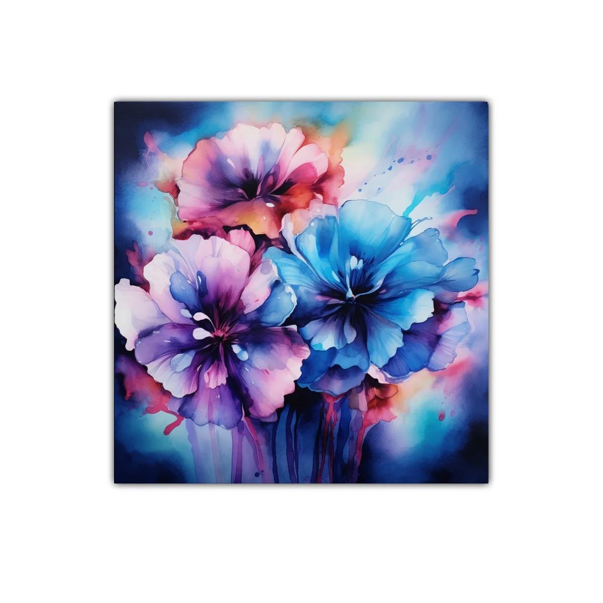 Cuadro decorativo con flores en tonos azules y violetas — imagen principal