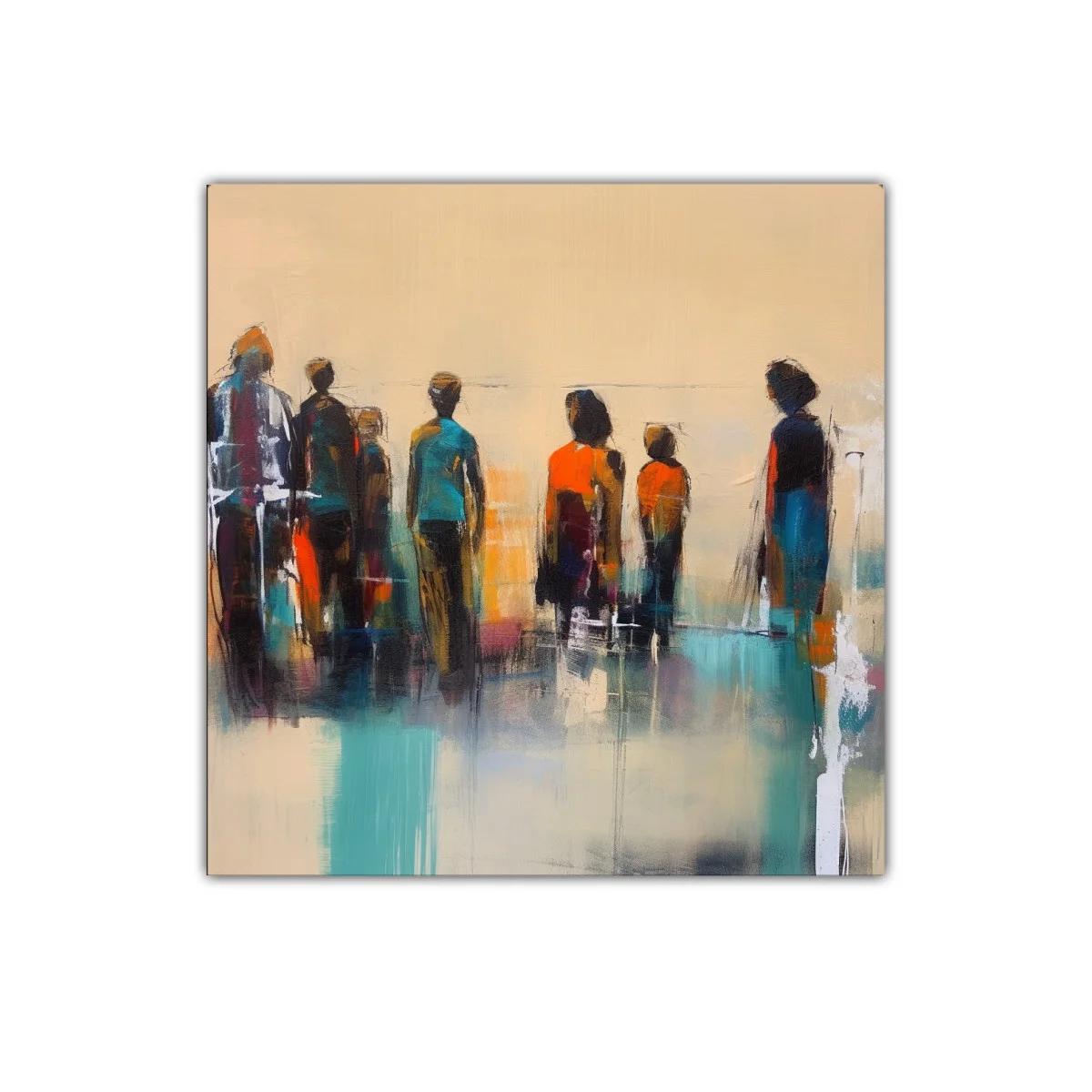 Cuadro abstracto con figuras humanas y colores vibrantes — imagen principal