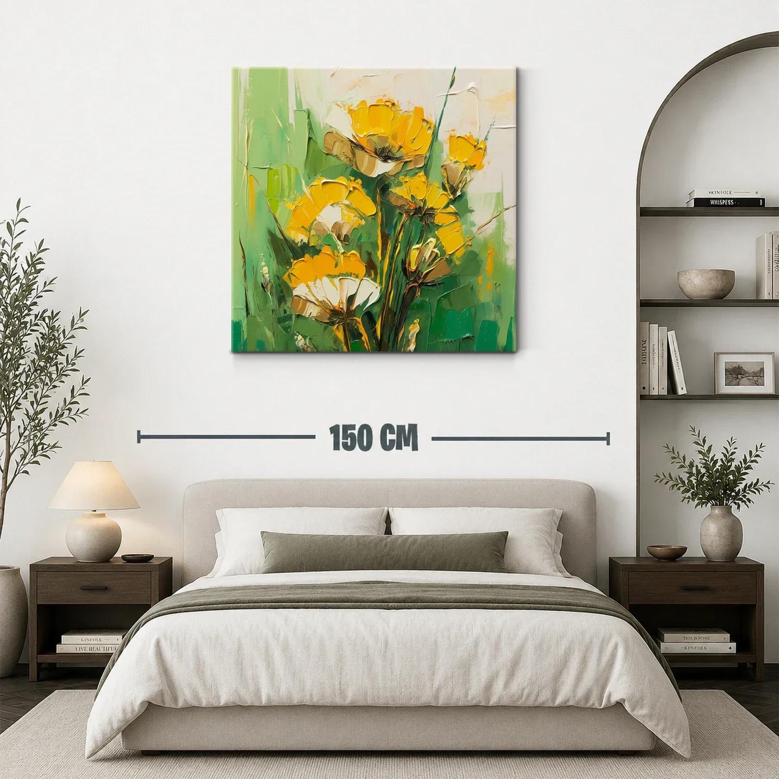 Cuadro floral en tonos verdes y amarillos vibrantes — miniatura 3
