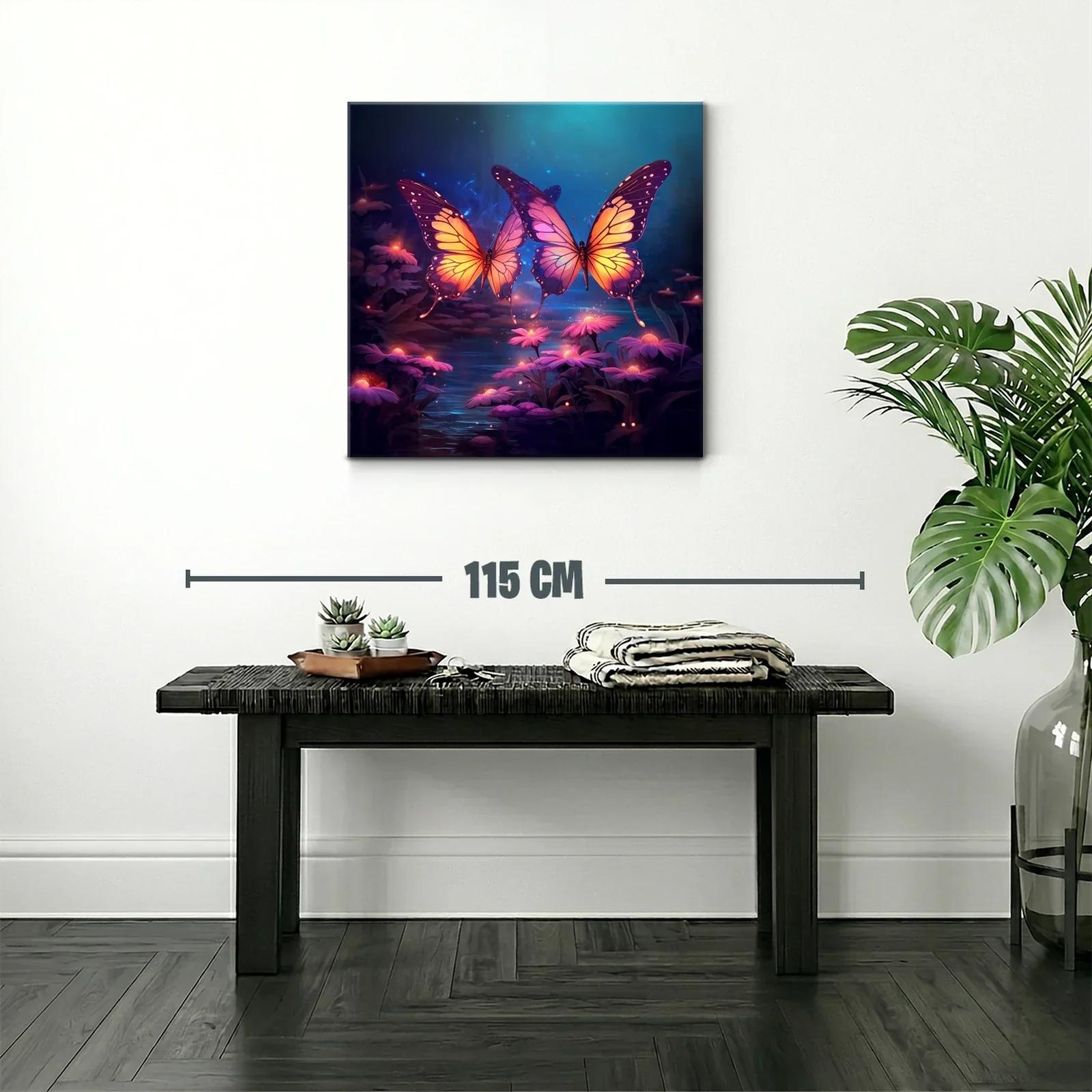 Mariposas luminosas sobre flores en bosque encantado — miniatura 2
