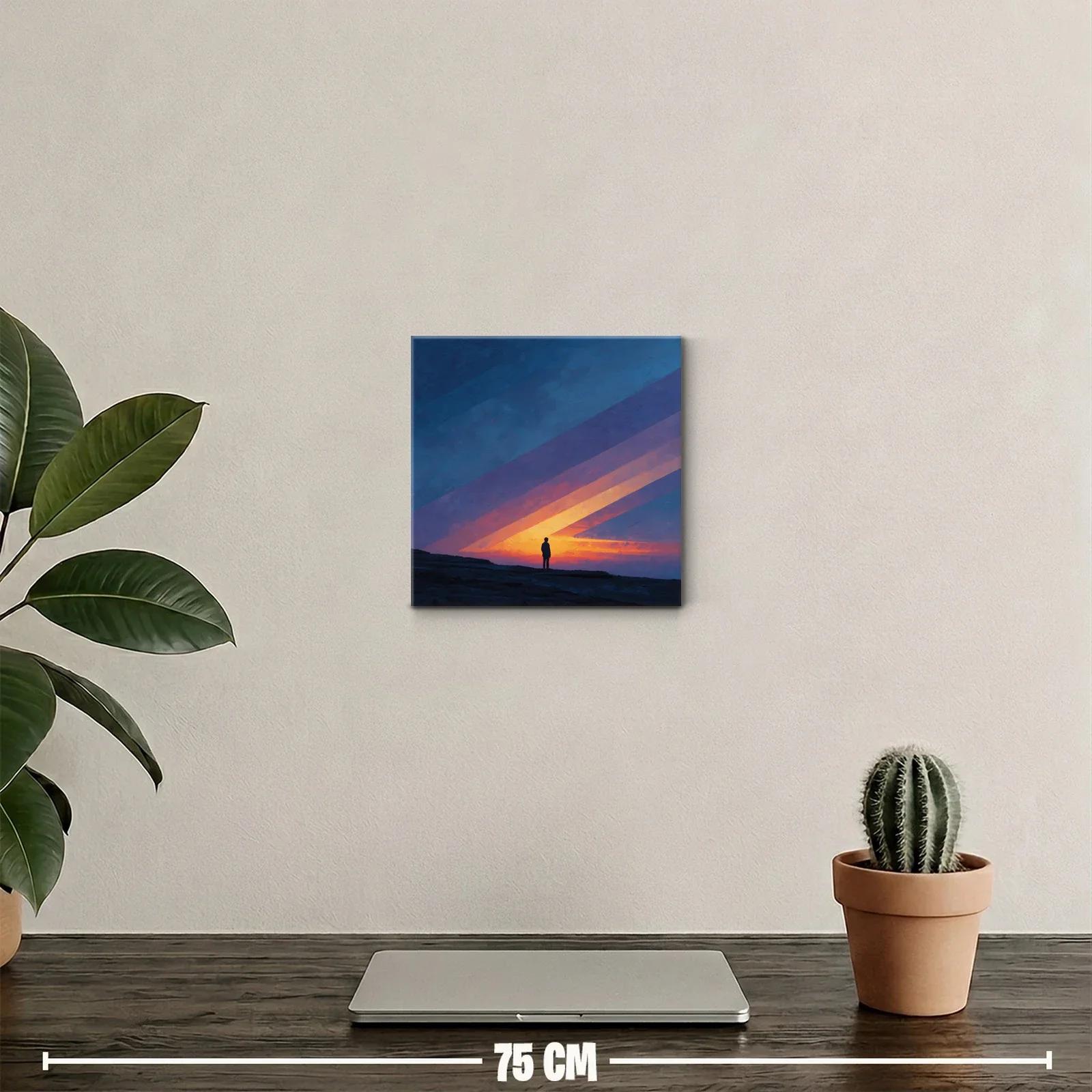 Figura solitaria ante un cielo al amanecer azul y naranja — miniatura 2