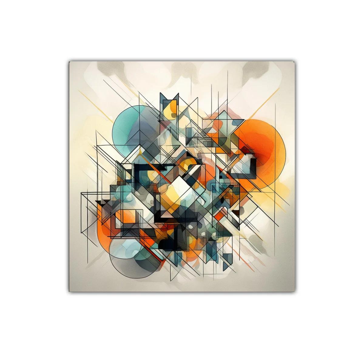 Composición geométrica en tonos cálidos y fríos vibrantes