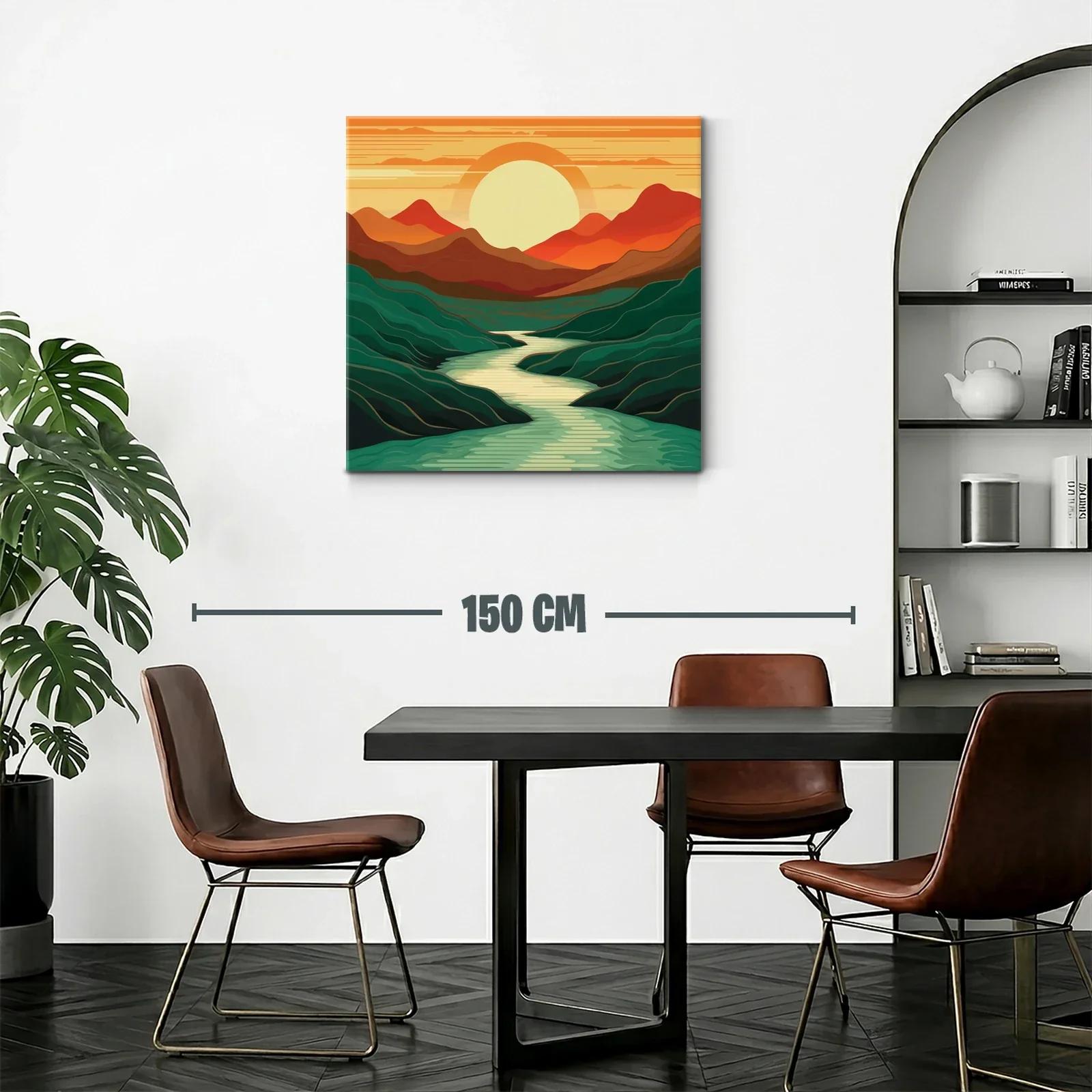 Paisaje con río serpenteante y sol poniente cálido — miniatura 2