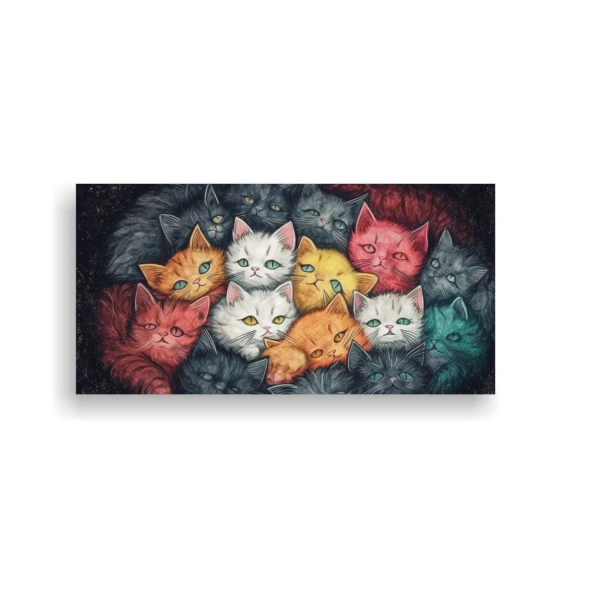 Cuadro grupo de gatos de colores con pelaje texturizado