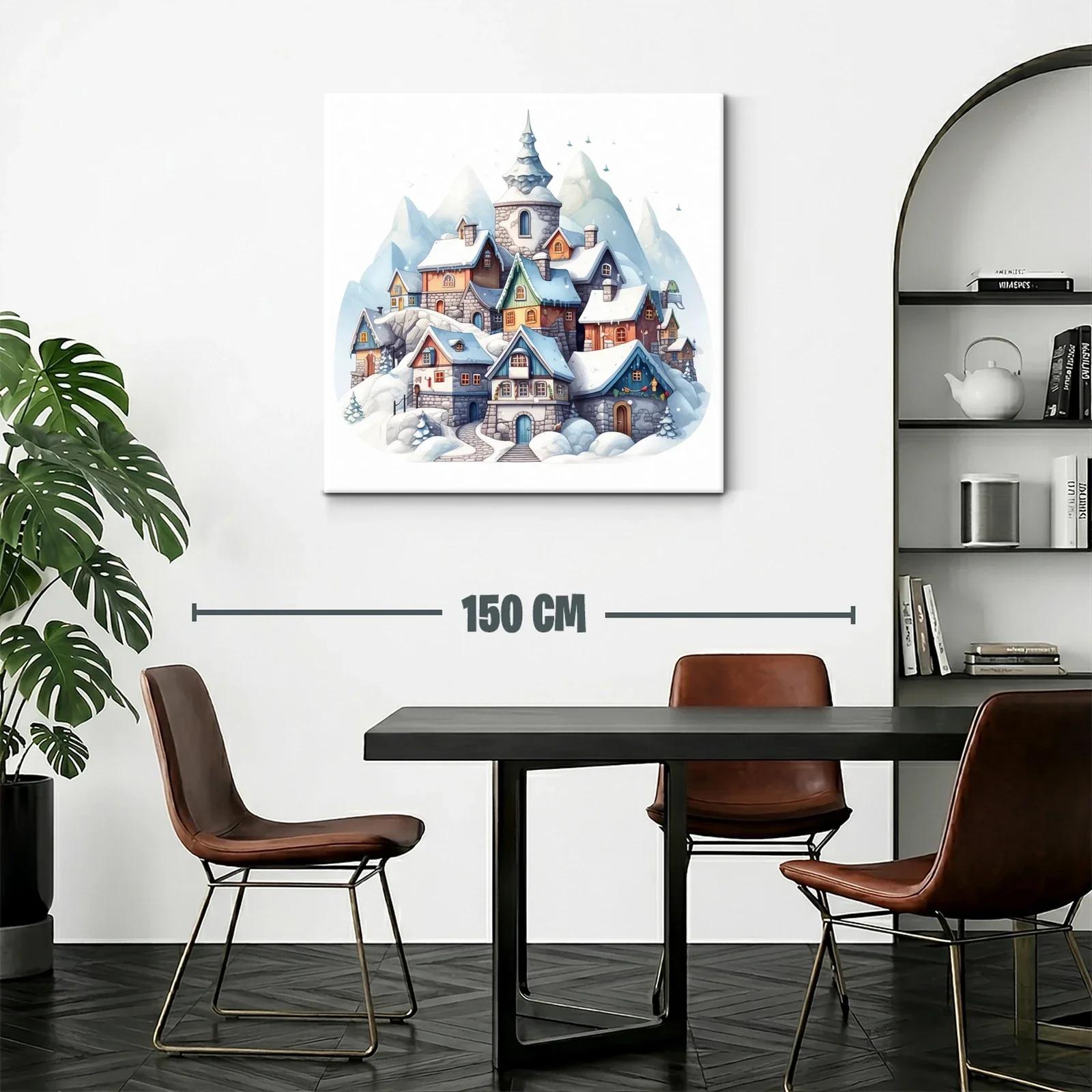 Pueblo nevado con encanto en tonos pastel y azulados — miniatura 2